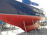 Bowman 36 - the hull is deep and long. Antifouled in June 2008, ready for the water again.