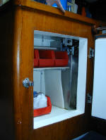 Cheoy Lee custom offshore cutter for sale - fridge in galley
